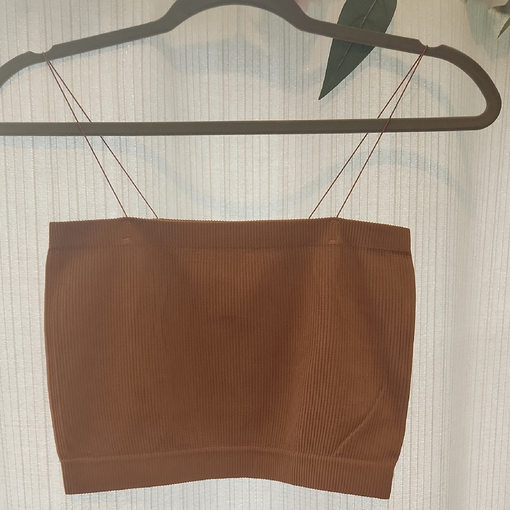 Mono B Tan Ribbed Tube Top